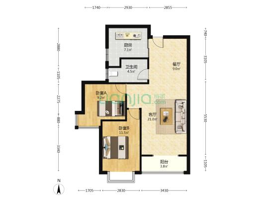 中高楼层 采光好 名厨明卫户型 好户型-户型图