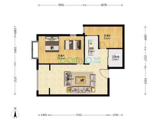 昆明湖臻园B区 2室1厅1卫 92平方