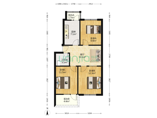 六零厂改造区 3室1厅1卫 76平方