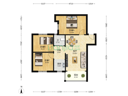 富林居 3室1厅1卫 81平方