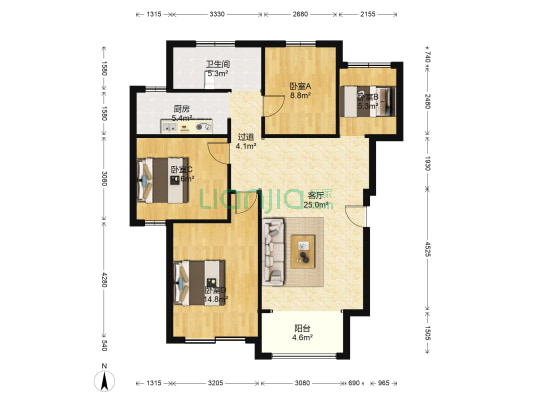 东方帝景城 4室1厅1卫 121平方