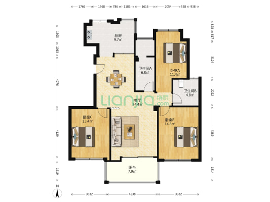 东郡尚都 3室1厅2卫 128平方