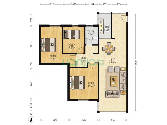 建华路(天河区) 3室1厅1卫 102平方