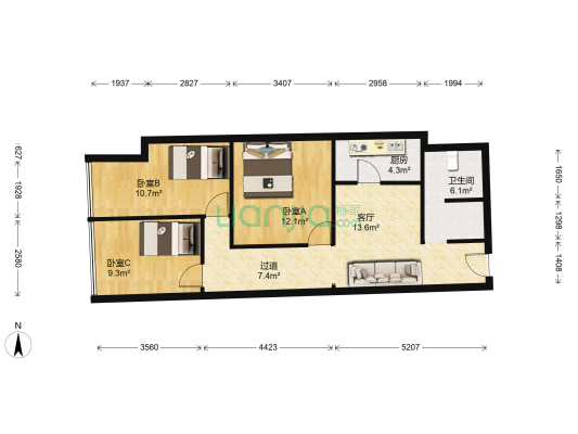 华润万象汇 3室1厅1卫 94平方