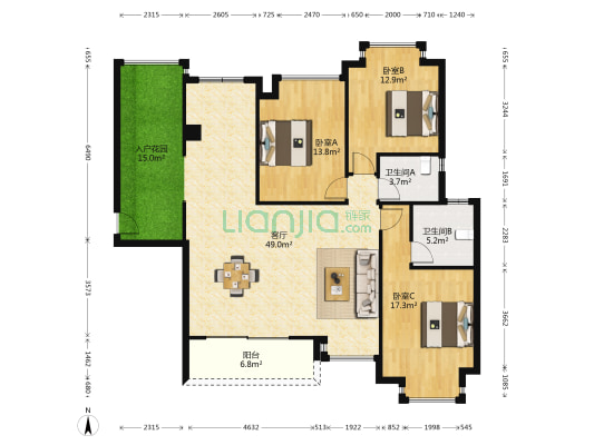 狮峰公馆 3室1厅2卫 136平方