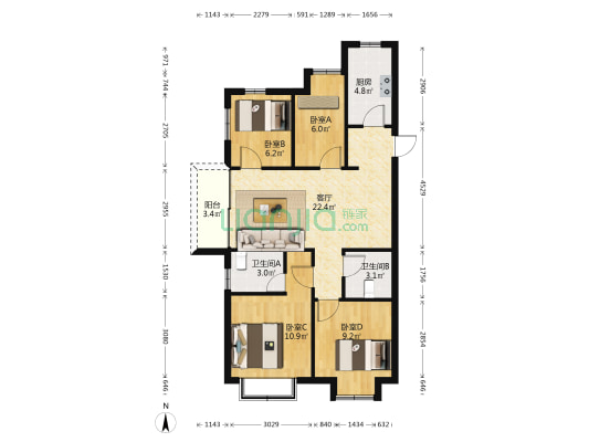 福州·熙悦府 4室1厅2卫 89平方