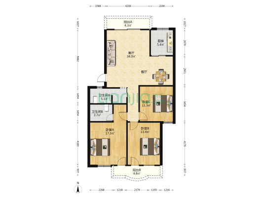 御景台花园 3室1厅2卫 112平方