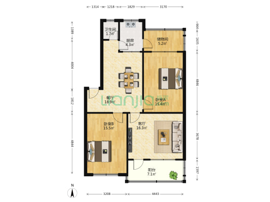 党校家属院 2室2厅1卫 98平方