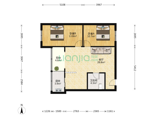 天木小区 2室1厅1卫 87平方