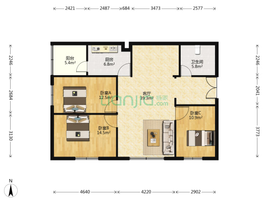 中行家属楼 3室1厅1卫 123平方
