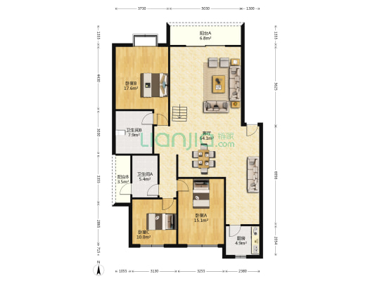 建设小区 3室1厅2卫 153平方
