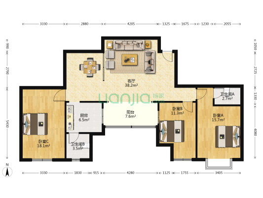长盛时代广场 3室1厅2卫 131平方