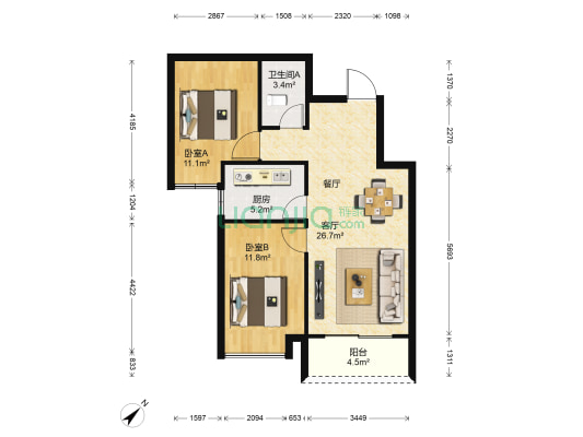 文博花园 2室1厅1卫 79平方