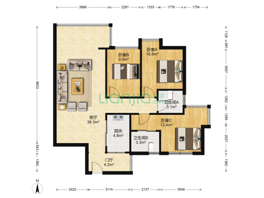 青城半岛 3室1厅2卫 101平方
