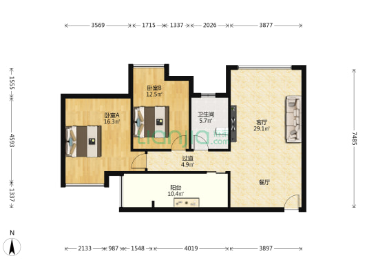 新怡华庭西区 2室1厅1卫 95平方