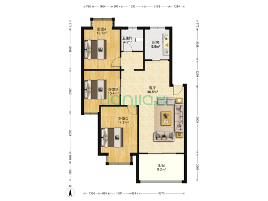 鑫隆花园二期 3室1厅1卫 99平方