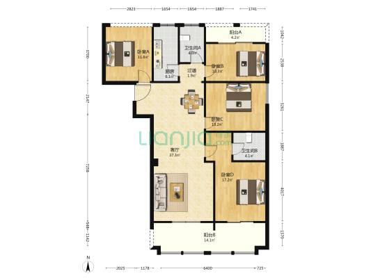 汽配城 4室1厅2卫 140平方