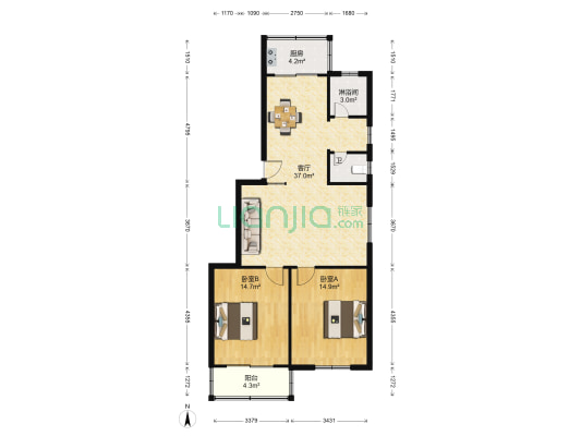 蓝天公寓(亭湖区) 2室1厅2卫 95平方