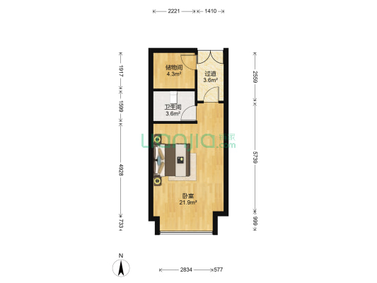 万达SOHO公寓 1室0厅1卫 53平方