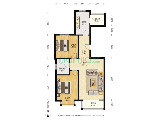 恒顺家园 2室1厅1卫 100平方