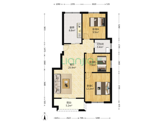 佳锦花园 3室1厅1卫 96平方