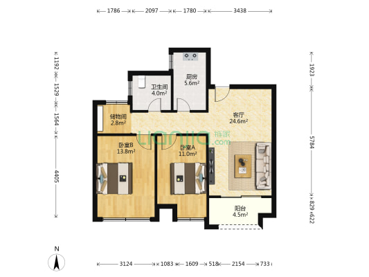 凤凰胥岸花园3期 2室1厅1卫 89平方