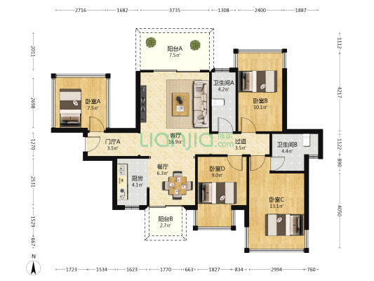 丰泽双湾紫云台 4室2厅2卫 101平方