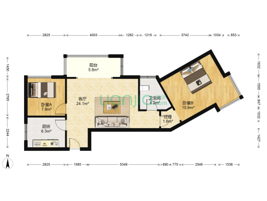 福安小区 2室1厅1卫 91平方
