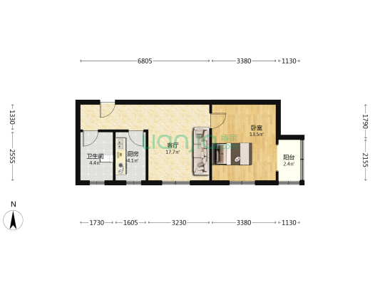 精装 东南正规一居室，拎包入住-户型图