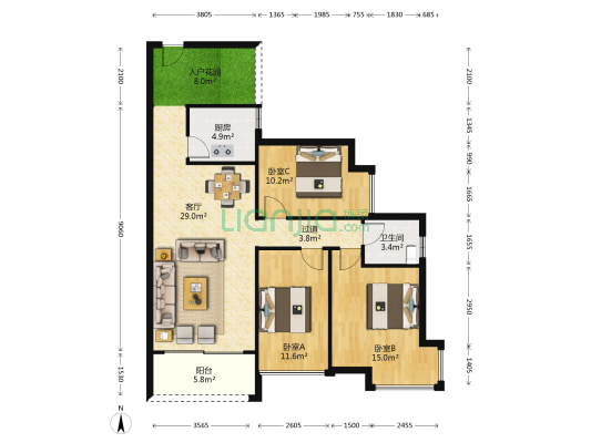新天名城 3室1厅1卫 105平方