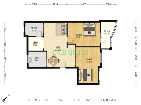 江汉北路71号 2室1厅1卫 86平方