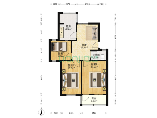 郁巷新村 3室1厅1卫 69平方