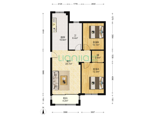 新桥国际佳苑 2室1厅1卫 90平方
