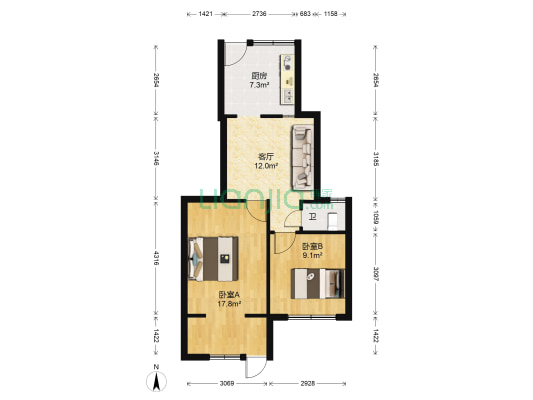 琴断口南岸小区 2室1厅1卫 49平方