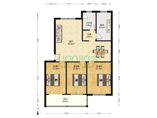 开元公寓 3室1厅1卫 123平方