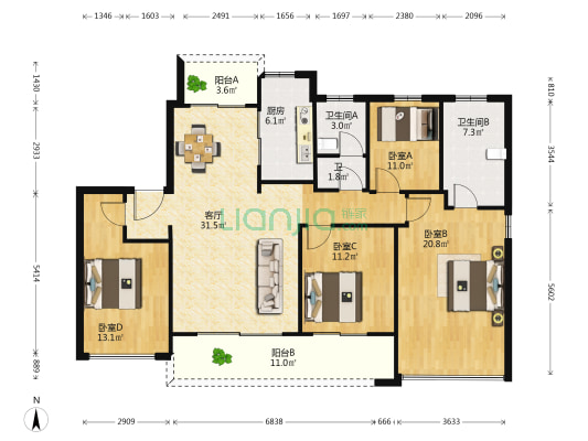 万科璞悦湖畔 4室1厅3卫 143平方