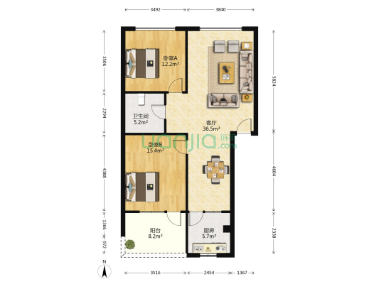 红帆步行街 2室1厅1卫 93平方