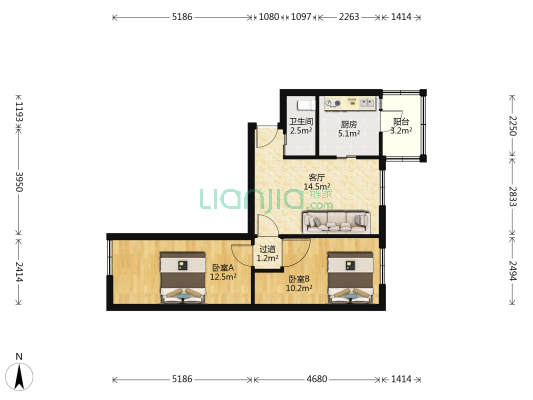 民建巷 2室1厅1卫 63平方