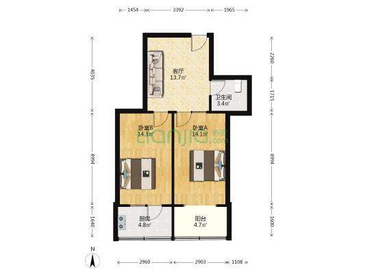 太糖宿舍 2室1厅1卫 65平方