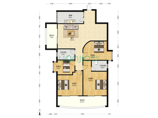 富贵天成 4室1厅2卫 150平方
