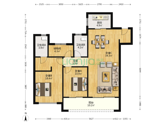 吾悦广场澜悦府 3室0厅2卫 125平方