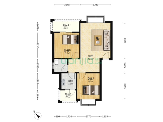 龙江安居小区 2室1厅1卫 66平方