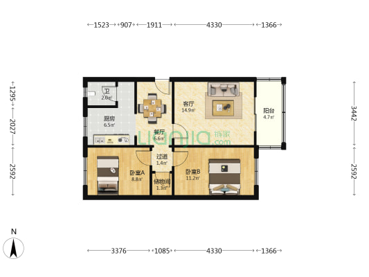 塔山西街 2室2厅1卫 75平方