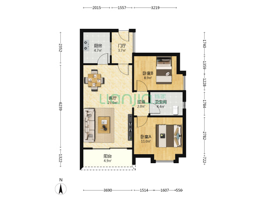 花语阳光花园 2室1厅1卫 82平方
