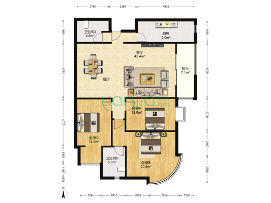 雁影华庭 3室1厅2卫 153平方