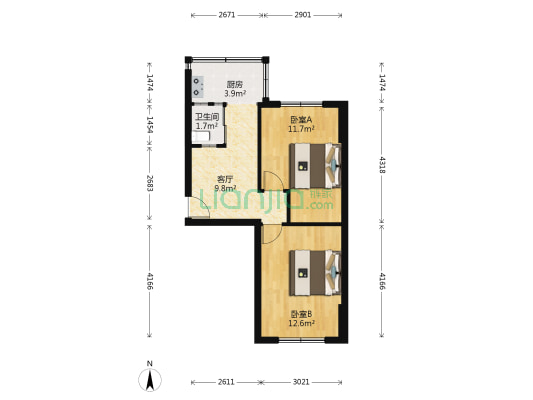 锦山大街19号楼 2室1厅1卫 57平方