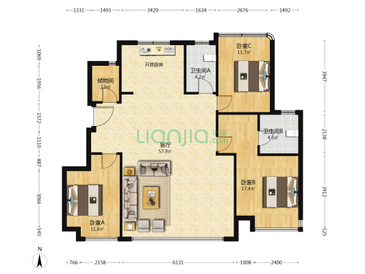 阳光城未来悦 3室1厅2卫 135平方