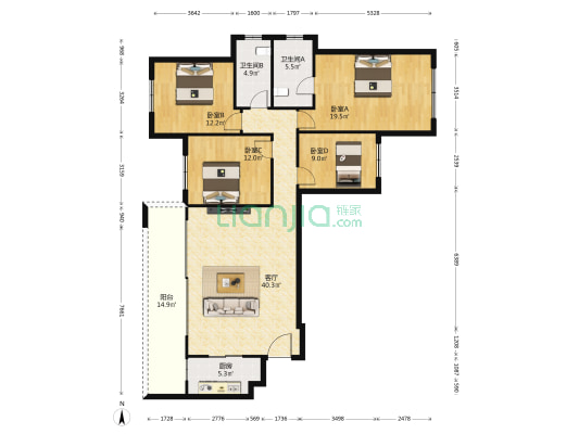 保利天空之城云珀 4室1厅2卫 140平方