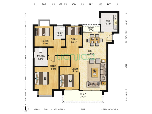 紫御天铂 4室1厅2卫 133平方