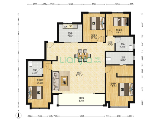 龙湖·天玥 4室1厅3卫 172平方